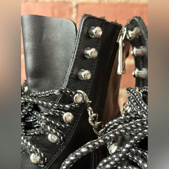 Zara Black Leather Combat Lace-Up Boots 7.5 - Picture 8 of 17